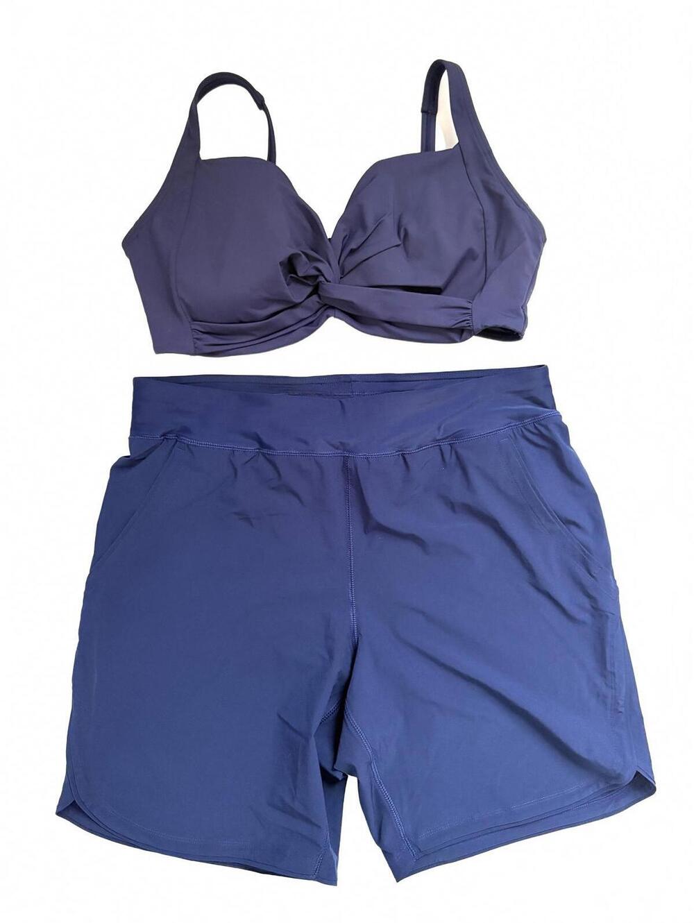 Land’s End | NEW Women’s 2 Piece Navy Blue Bikini Top Shorts Swim Set Size 14